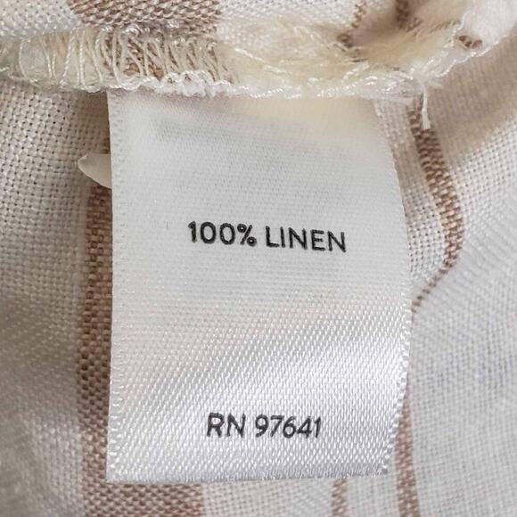 J Jill Shirt Popover Womens Size Medium M Tunic Top Boxy Tan White Striped Linen - Picture 7 of 9